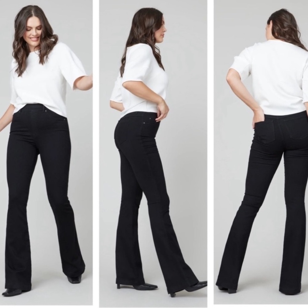 SPANX Flare Jeans clean Black pull on stretch tummy control NEW